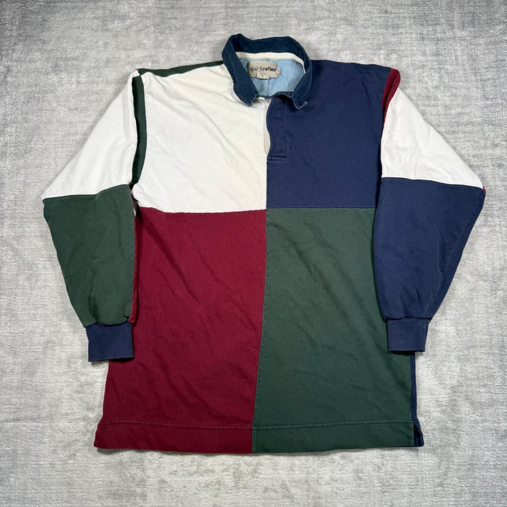 Quickreflex Shirt Mens Small Colorblock Vintage 90s Long Sleeve Rugby Polo
